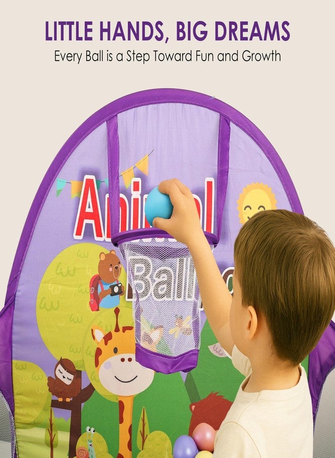 بيبي جو خيمة بيبي جو للأطفال مع مسبح كرات وحلقة كرة سلة | بيت لعب للأطفال الصغار، بنين وبنات من عمر سنتين فما فوق | خيمة لعب قابلة للطي، محمولة، وخفيفة الوزن مع 20 كرة (أصفر، بنمط حيوانات) - Image 3